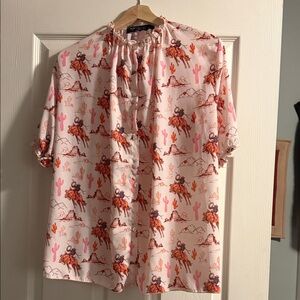 Lucky & Blessed Women's Western Print Blouse - Pink and Orange